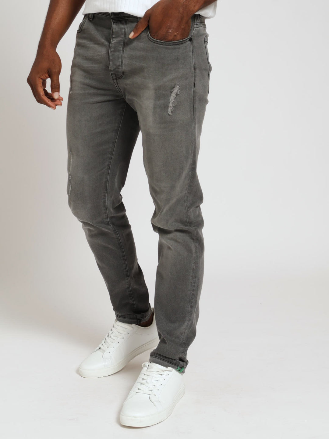 Ripped Vintage Skinny Denim Jeans Grey