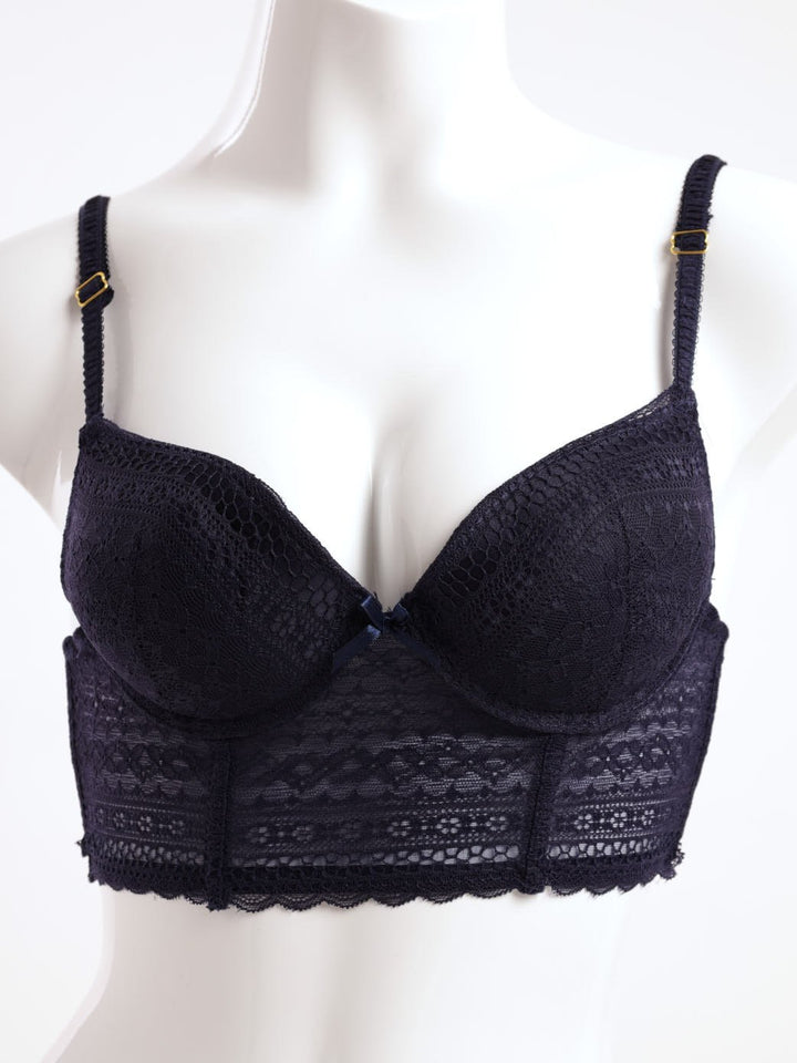 Ladies Geo Lace Longline Bra - Navy