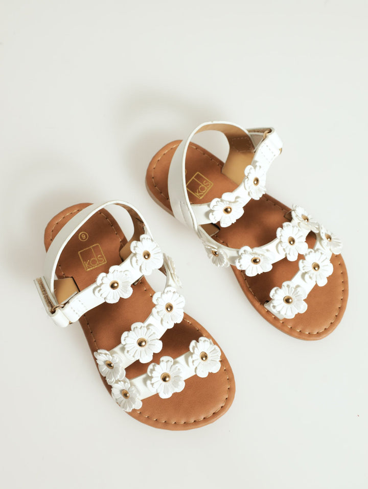 Pre-Girls 3D Flower Sandal - White