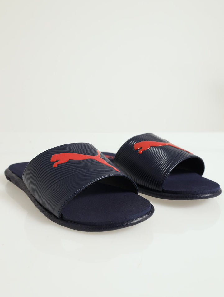 Sporty Emboss Flat Sandal - Navy/Red