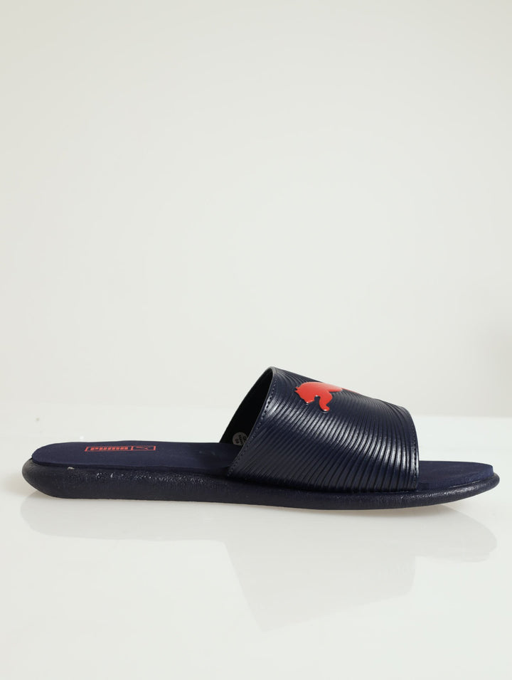 Sporty Emboss Flat Sandal - Navy/Red
