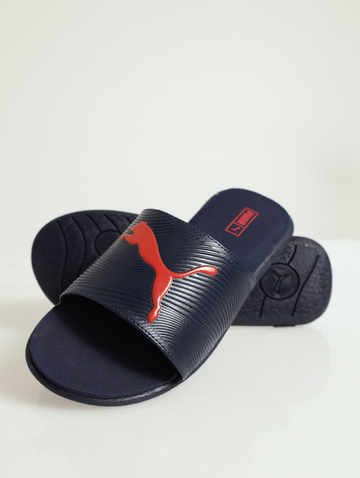 Sporty Emboss Flat Sandal - Navy/Red