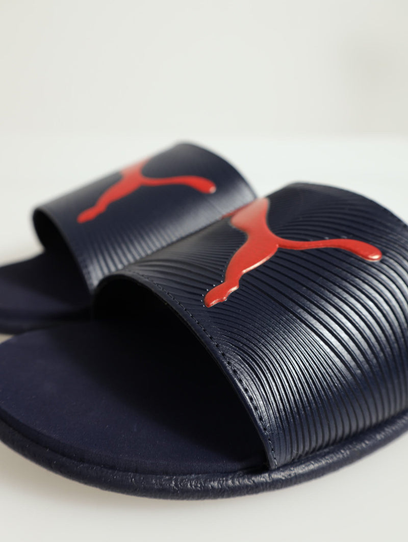 Sporty Emboss Flat Sandal - Navy/Red