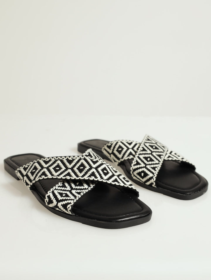 Aztec Print Cross Strap Mule Sandal