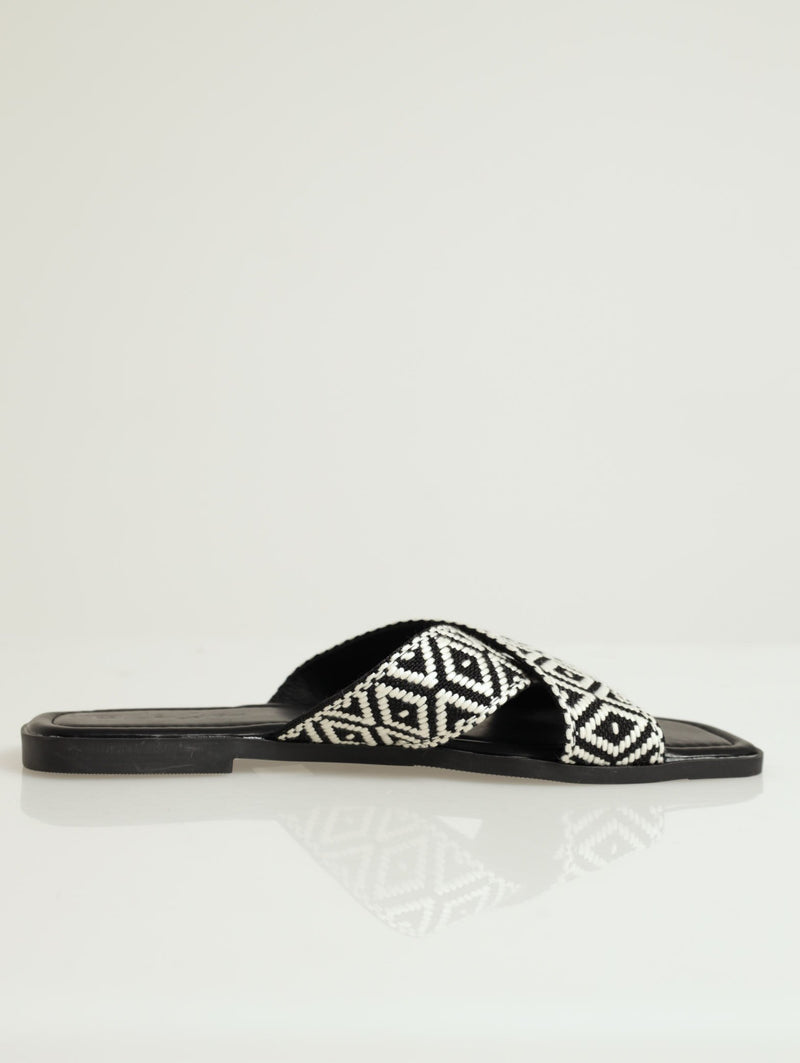Aztec Print Cross Strap Mule Sandal