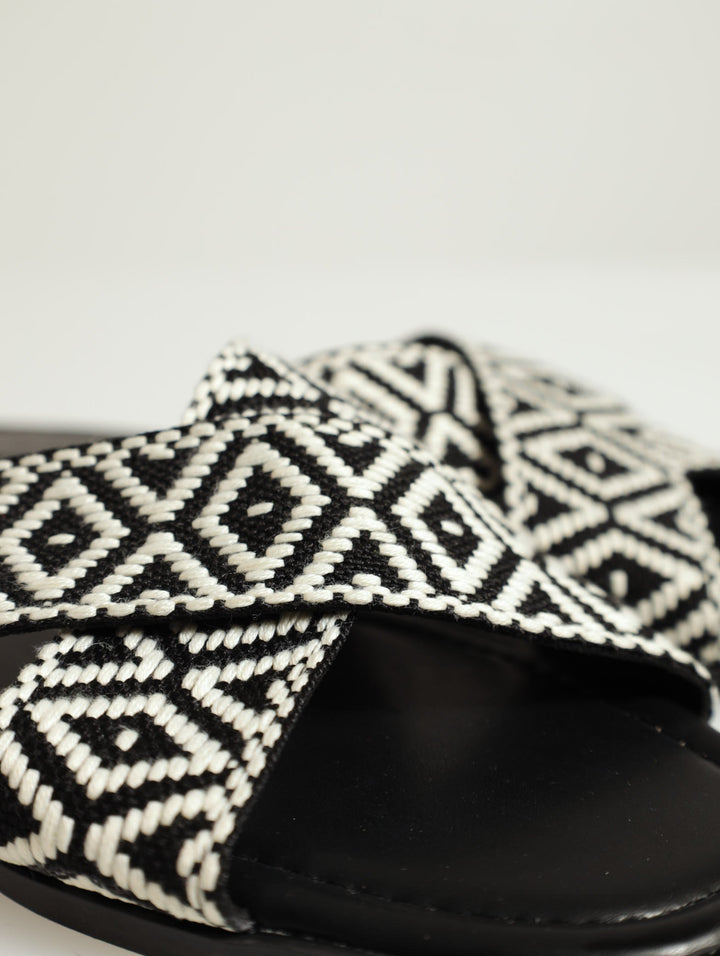 Aztec Print Cross Strap Mule Sandal