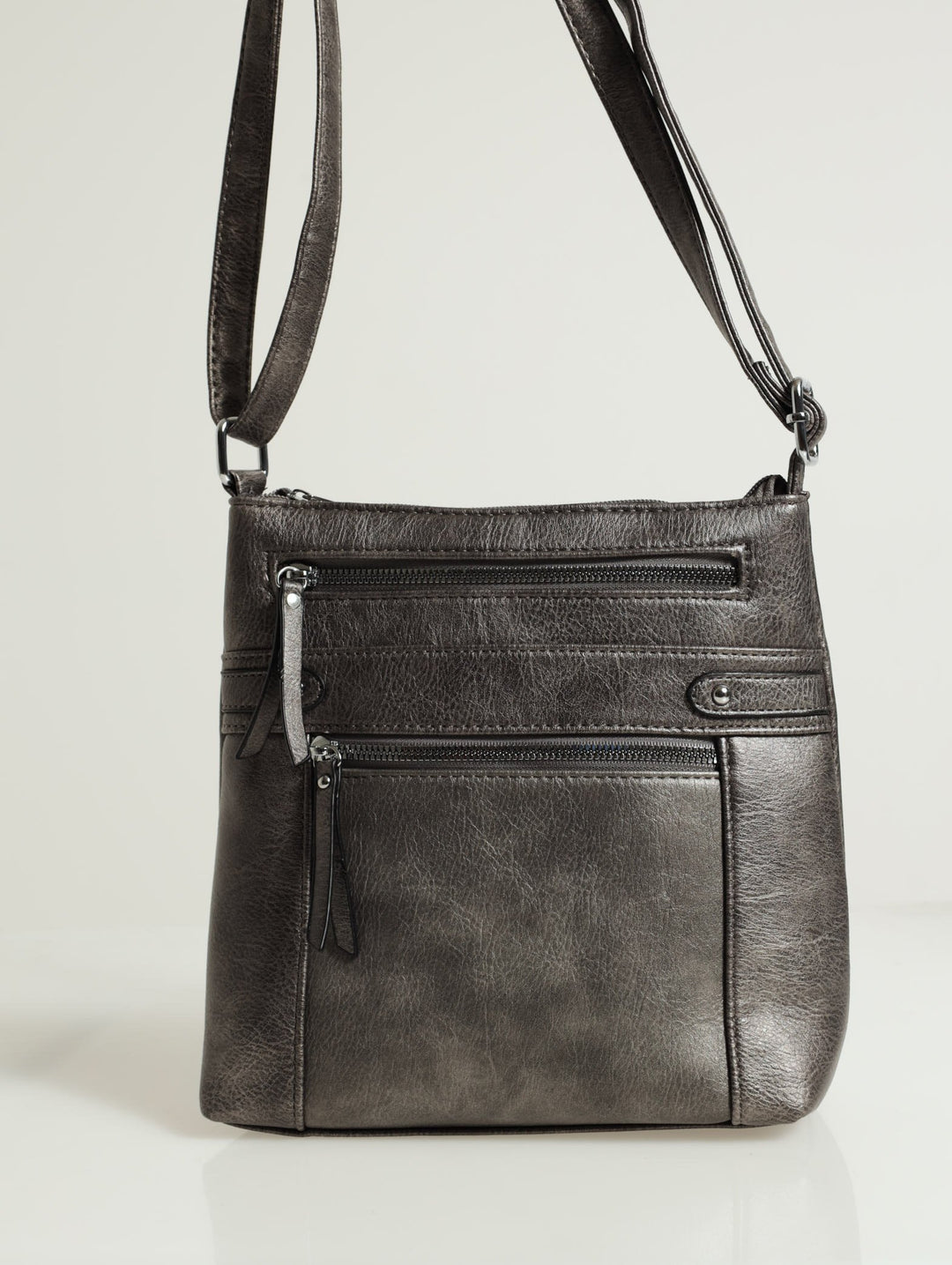 Zip Detail Cross-body Bag - Pewter