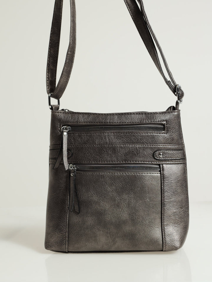 Zip Detail Cross-body Bag - Pewter