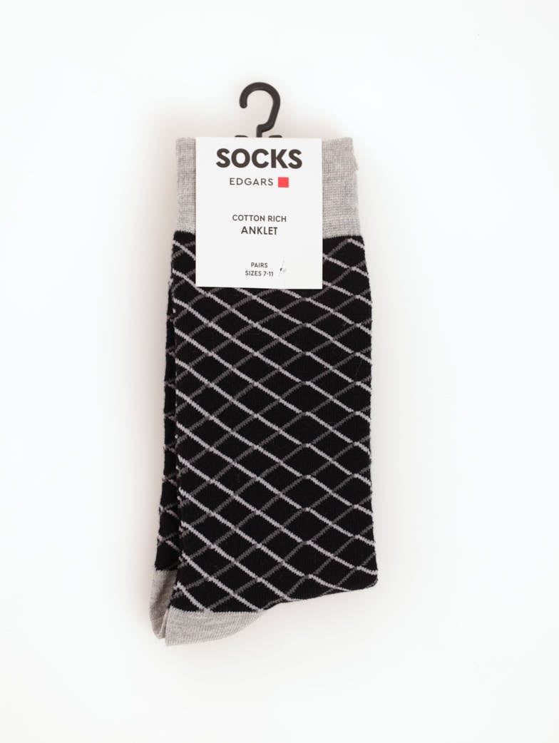Men's Geo Design Single Sock - Grey Melange