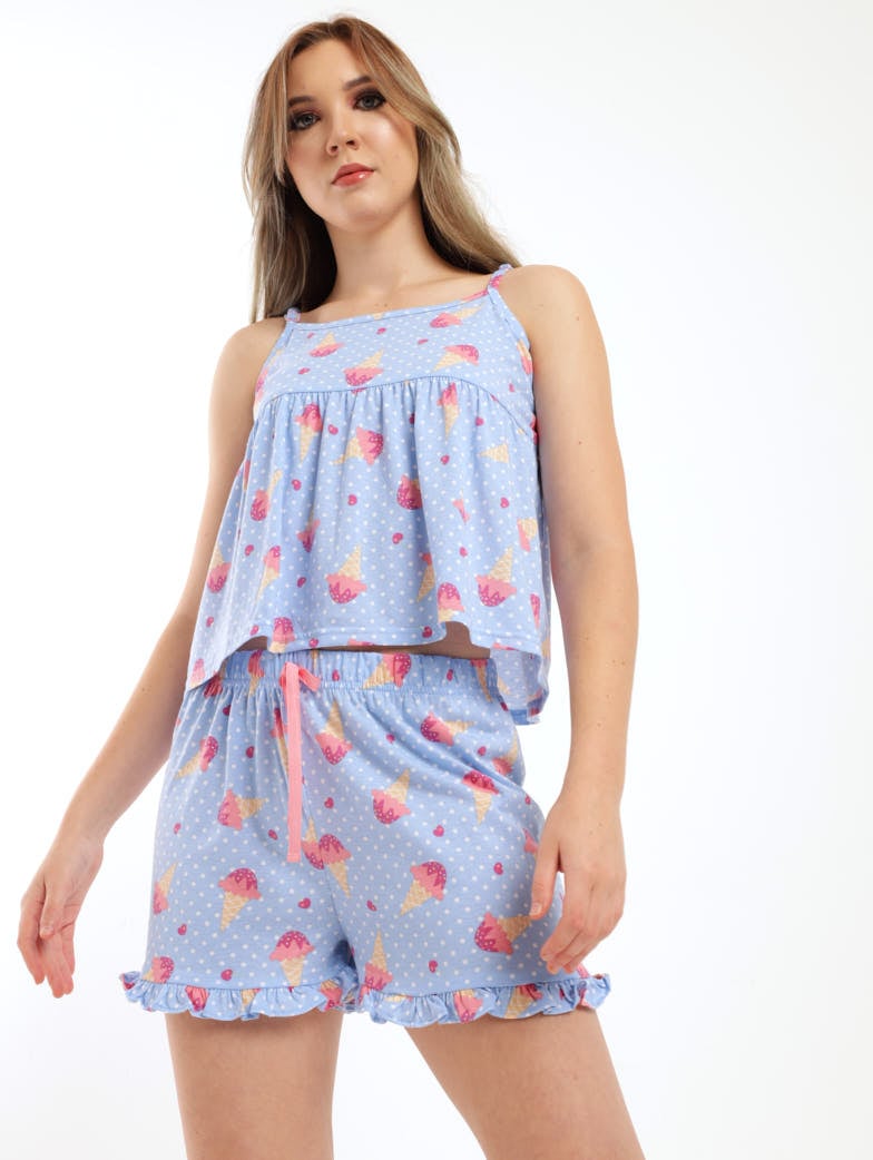 Ladies Ice Cream Frill Short - Blue