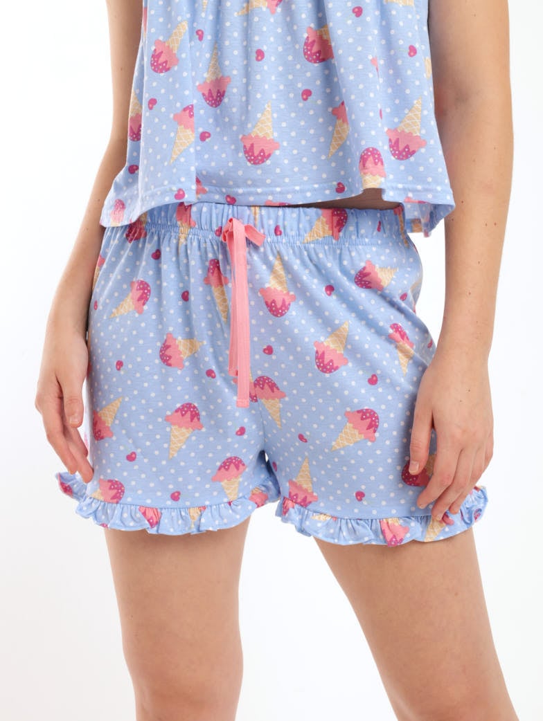 Ladies Ice Cream Frill Short - Blue