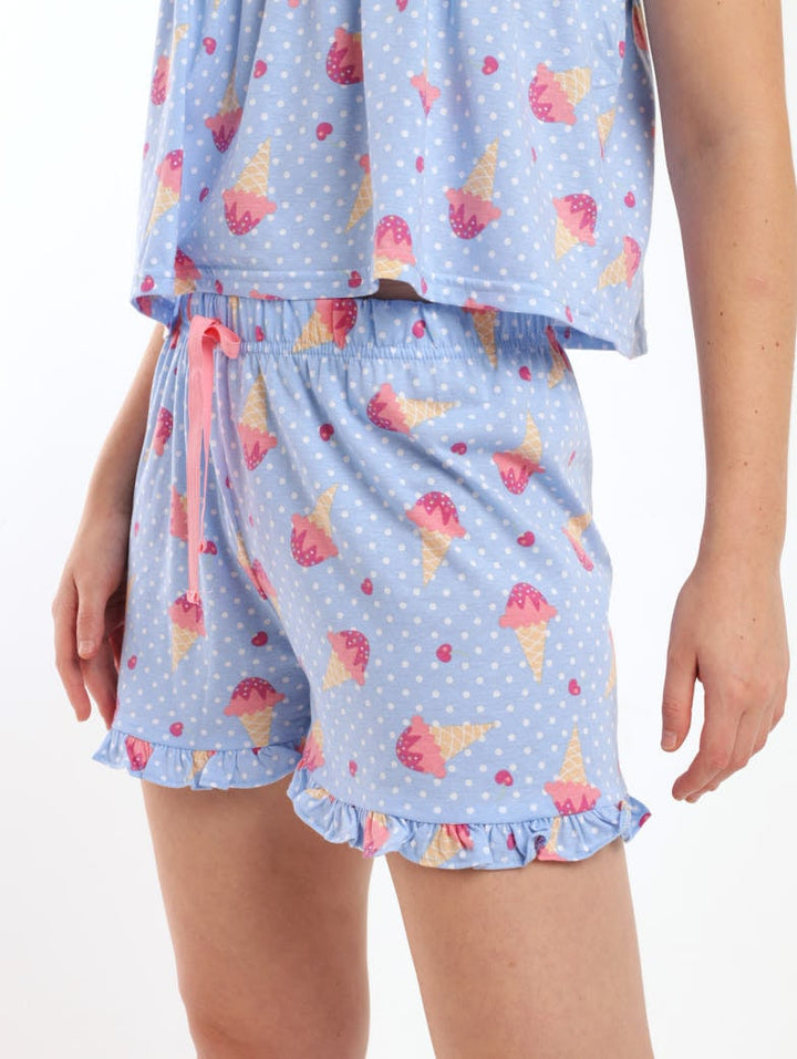 Ladies Ice Cream Frill Short - Blue