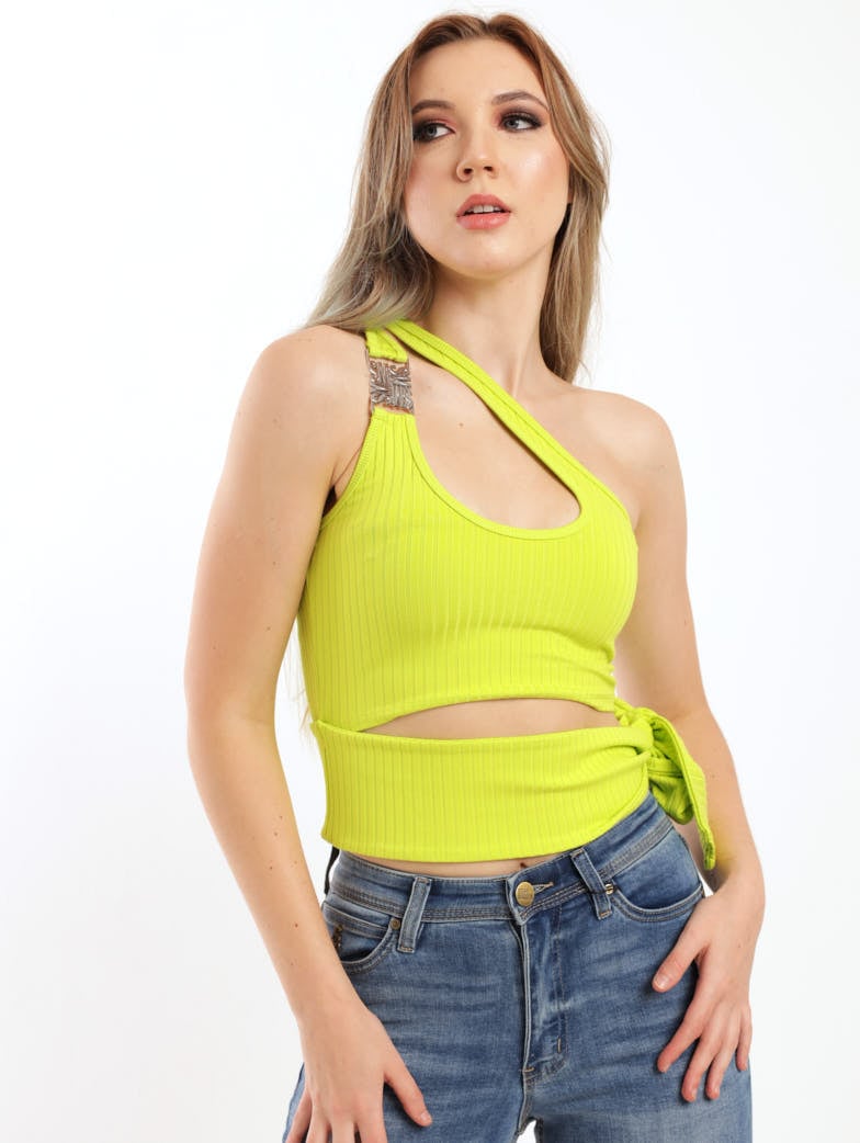 Ladies A-Symetrical Strappy Top - Lime
