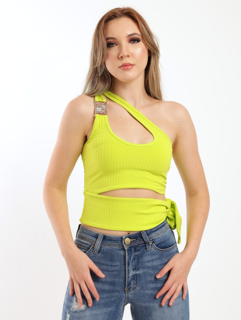 Ladies A-Symetrical Strappy Top - Lime