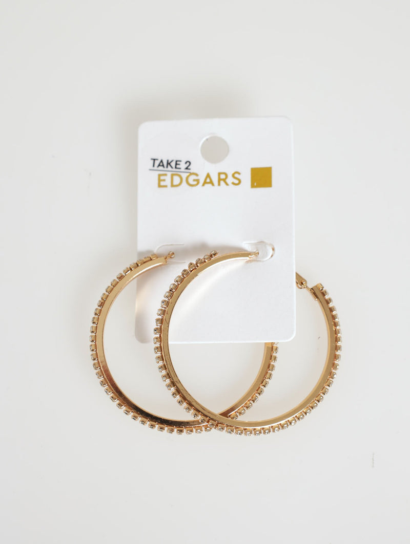 Ladies Diamante Hoop Earings - Gold