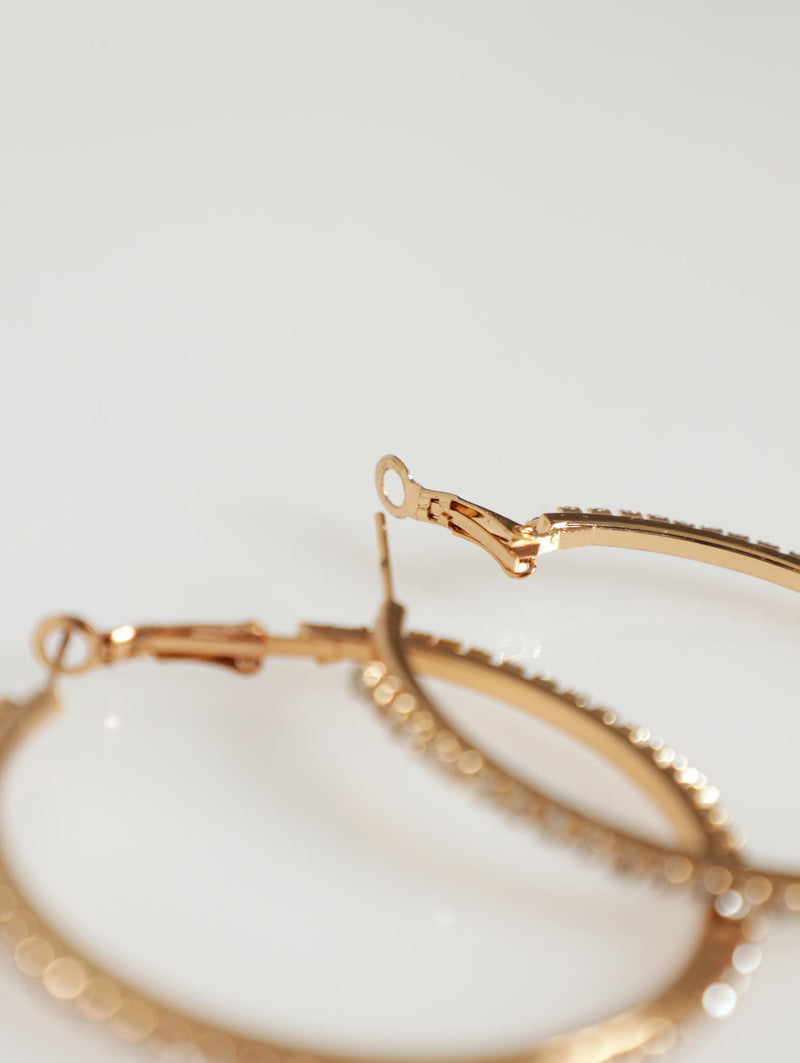 Ladies Diamante Hoop Earings - Gold