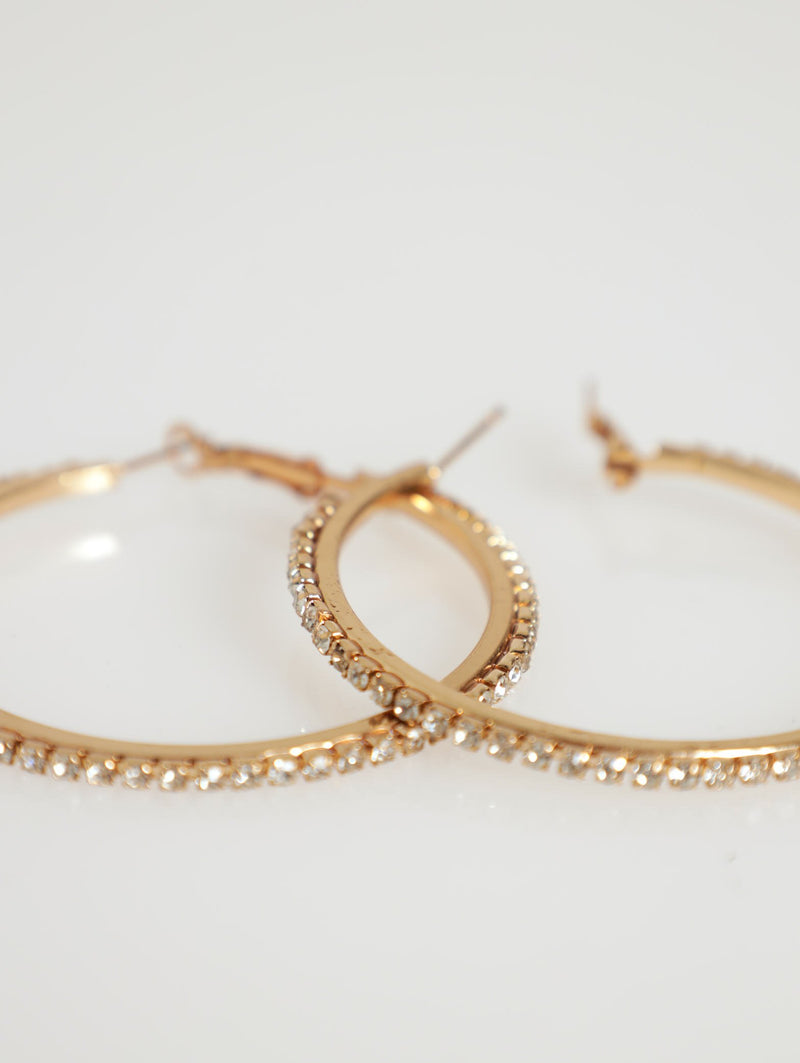 Ladies Diamante Hoop Earings - Gold