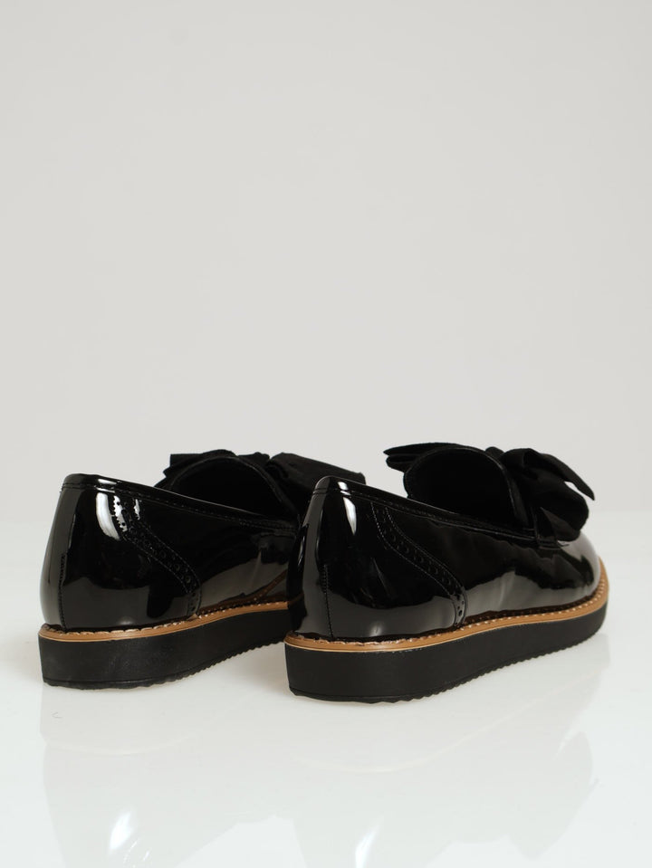 Fabric Loafer With Bow - Black