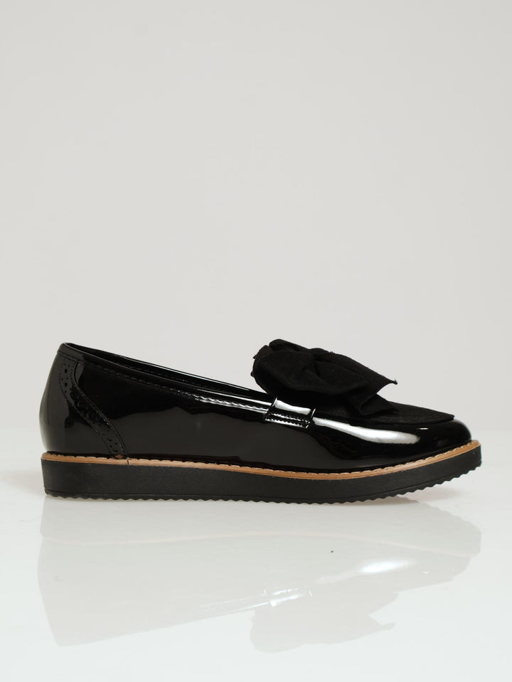 Fabric Loafer With Bow - Black