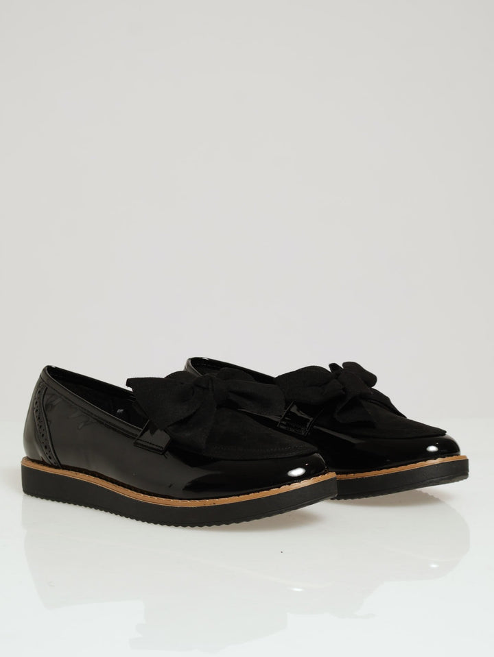 Fabric Loafer With Bow - Black