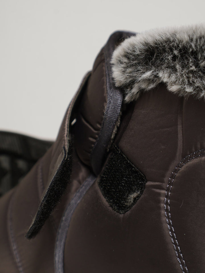 Panelled Nylon Fur Velcro Strap Ankle Boot - Grey