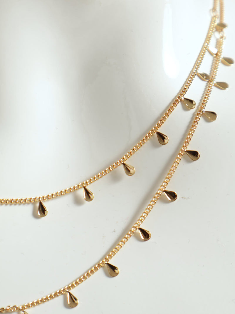 Layered Small Tear Drop Necklace - Gold