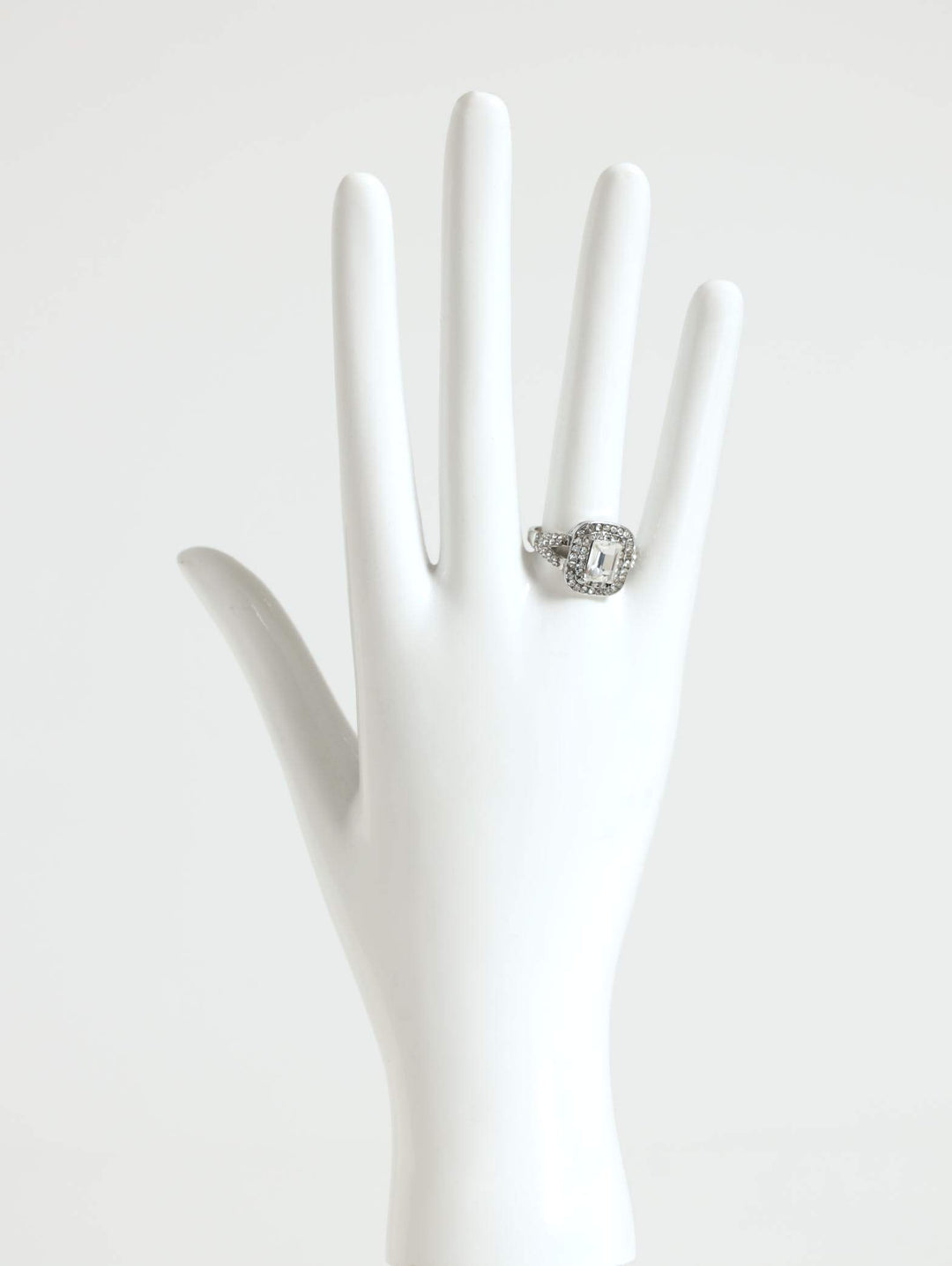 Statement Large Diamante Ring - Silver