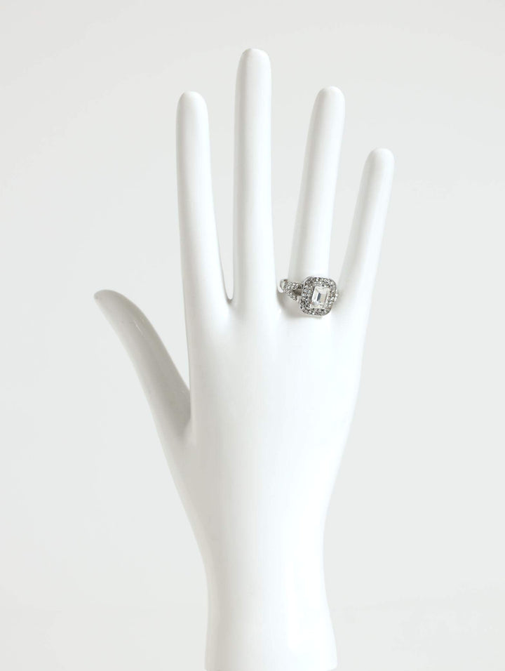 Statement Large Diamante Ring - Silver