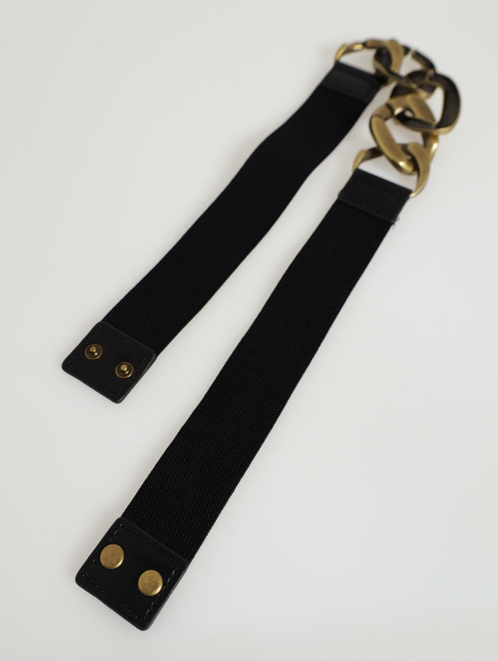 Chunky Gold Chain Waist Belt - Black