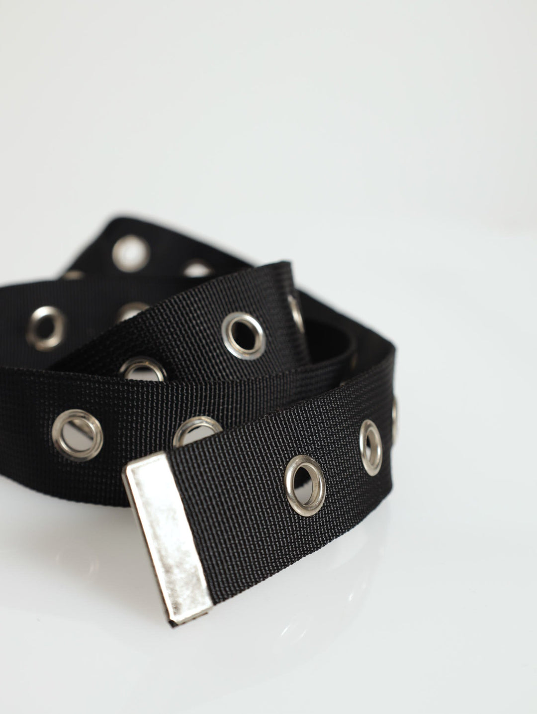 Silver Eyelet Webbing Belt - Black