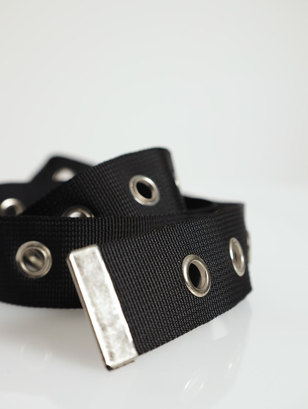 Silver Eyelet Webbing Belt - Black
