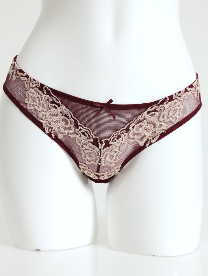 Single Embroidered Panty - Burgundy