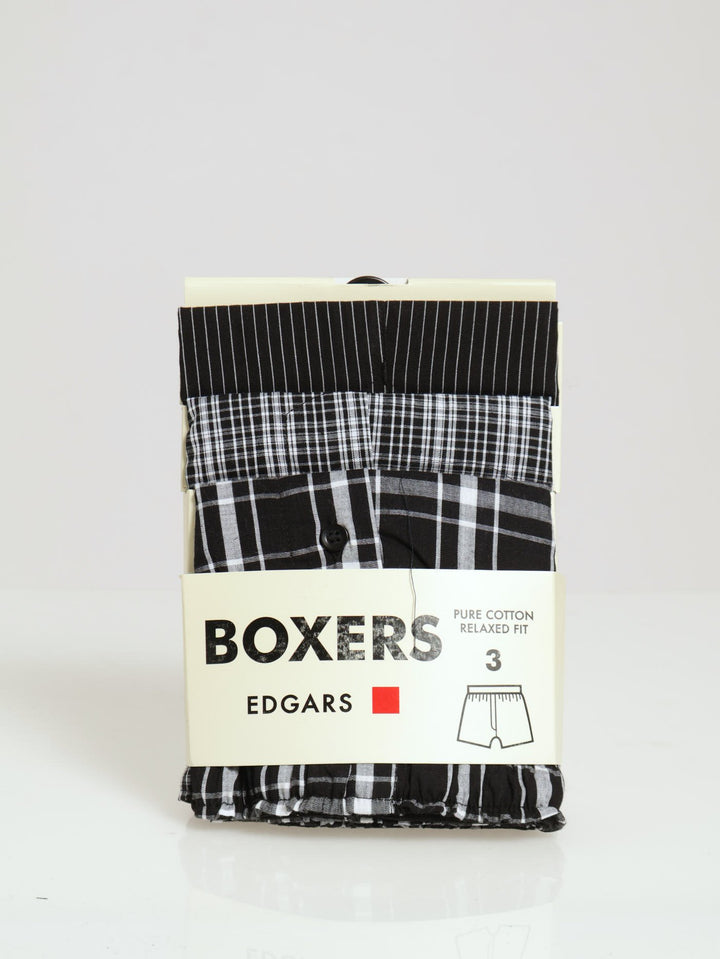 3 Pack Woven Boxers - Black