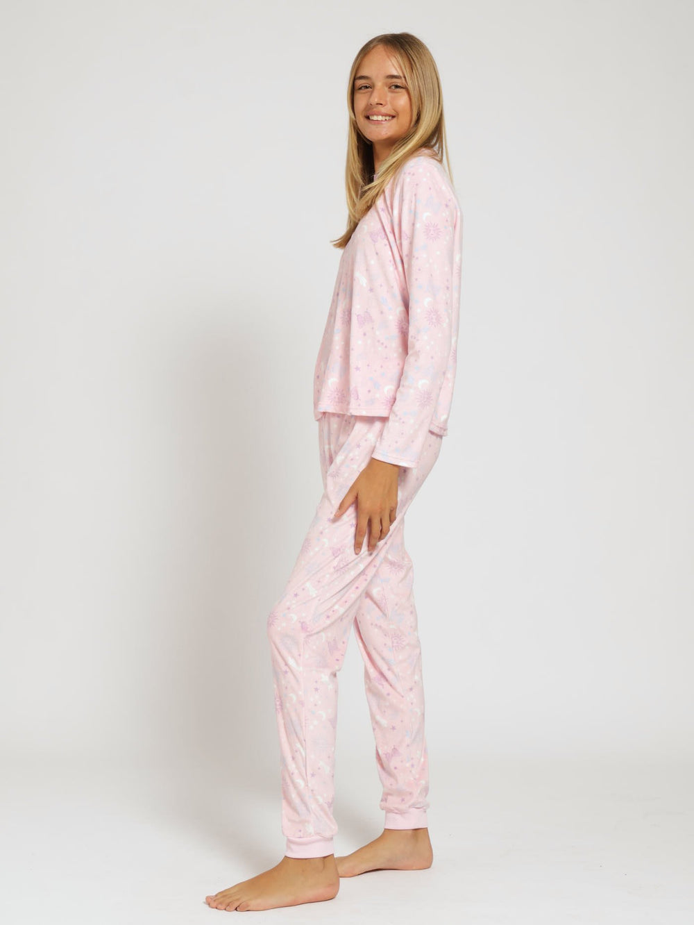 Pink Teddy Sinker Girls's Half Sleeve Sleepwear Set | Front Open main image 0
