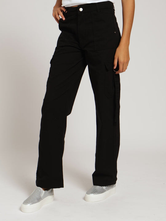 Girls Twill Cargo Pants With Straps Black Edgars