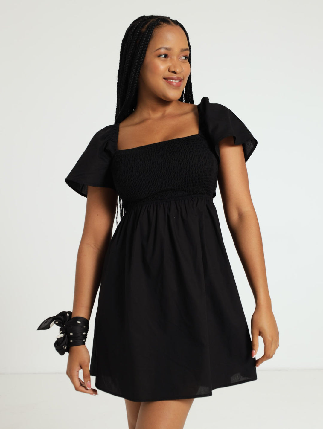 Tie Back Mini Dress - Black