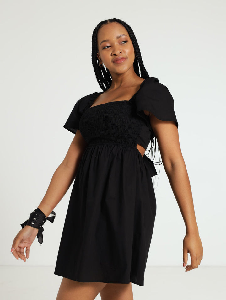 Tie Back Mini Dress - Black