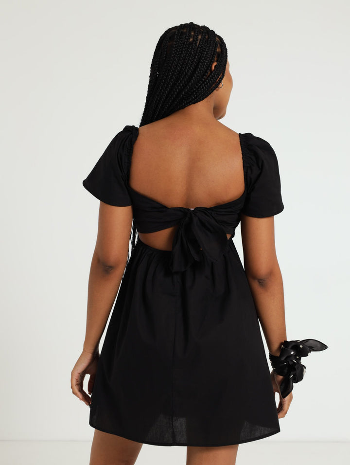 Tie Back Mini Dress - Black