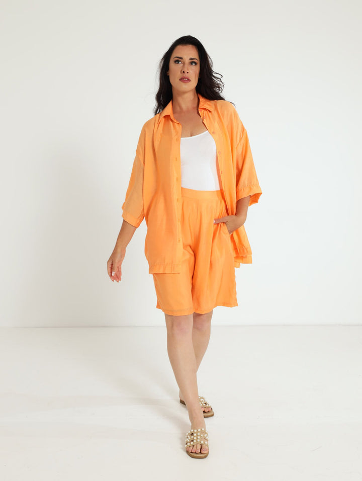 Oversized Satin Shirt - Light Orange