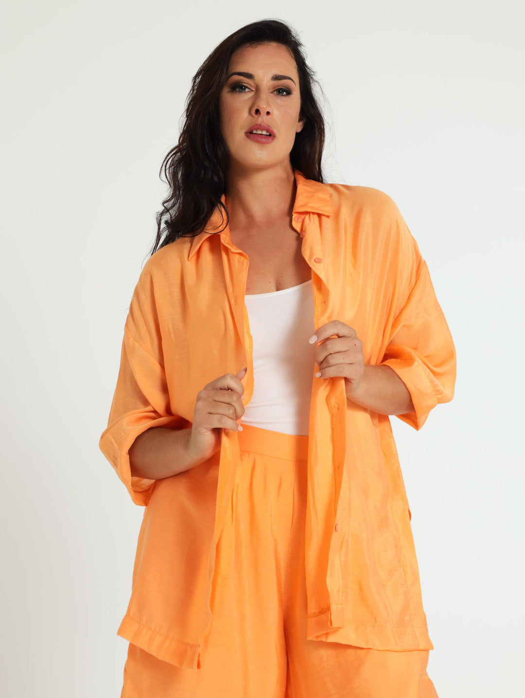 Oversized Satin Shirt - Light Orange