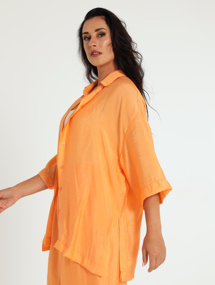 Oversized Satin Shirt - Light Orange