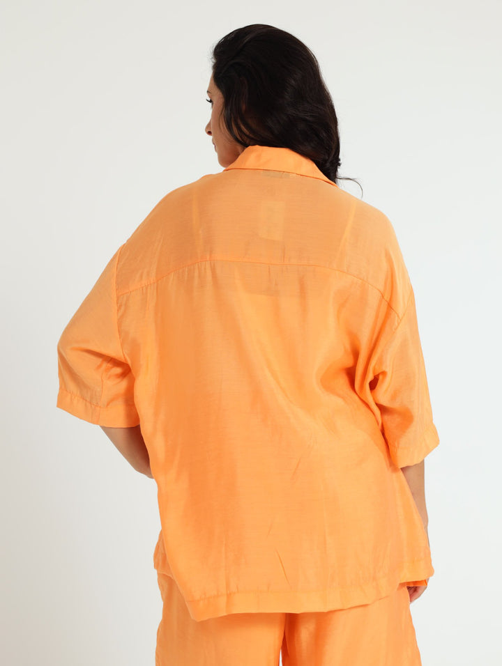 Oversized Satin Shirt - Light Orange