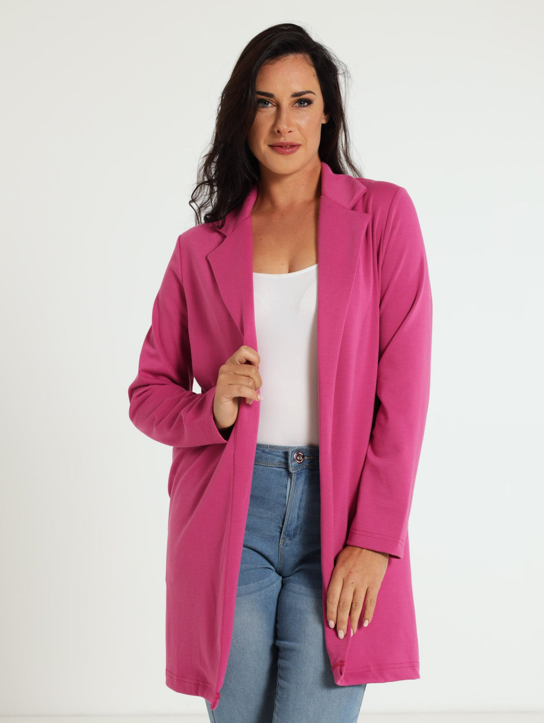 Long Sleeve Collared Duster Jacket - Pink