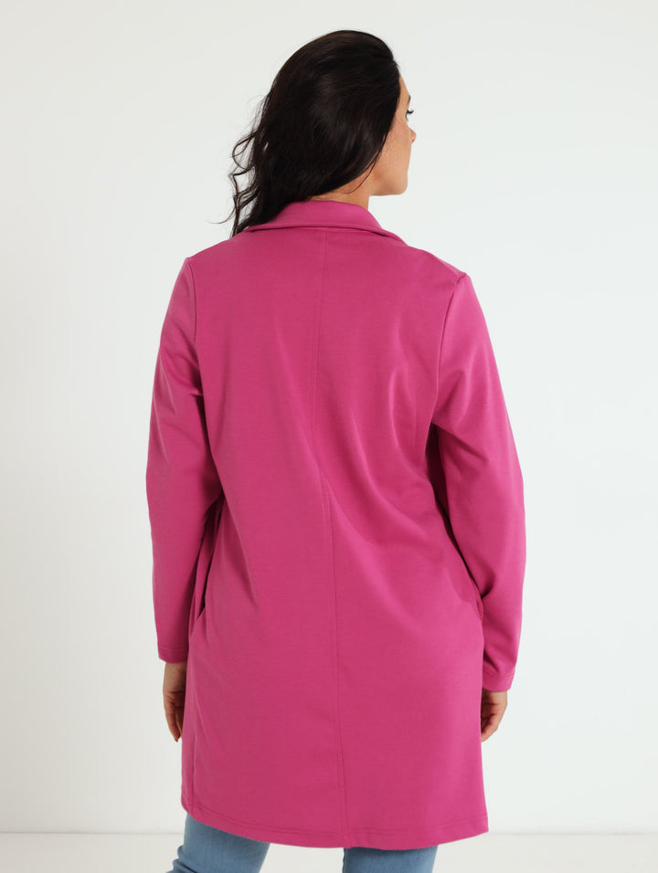 Long Sleeve Collared Duster Jacket - Pink