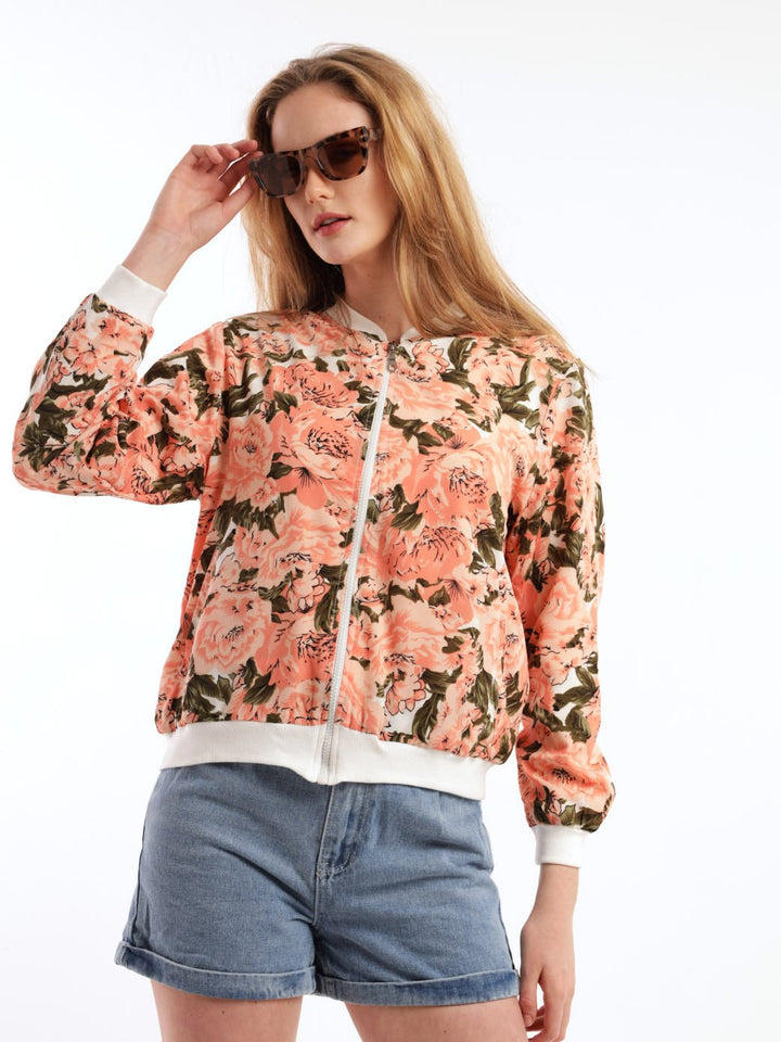 Ladies Long Sleeve Bomber Jacket - Floral