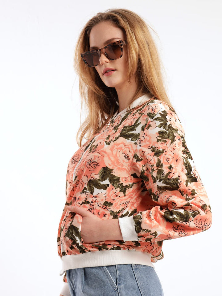 Ladies Long Sleeve Bomber Jacket - Floral