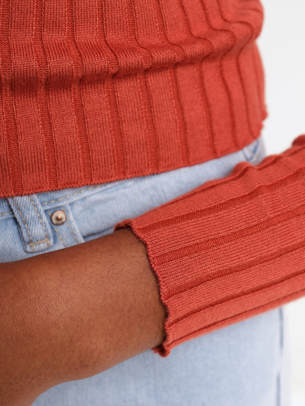 Two-Tone Blocked Crop Pullover - Tan