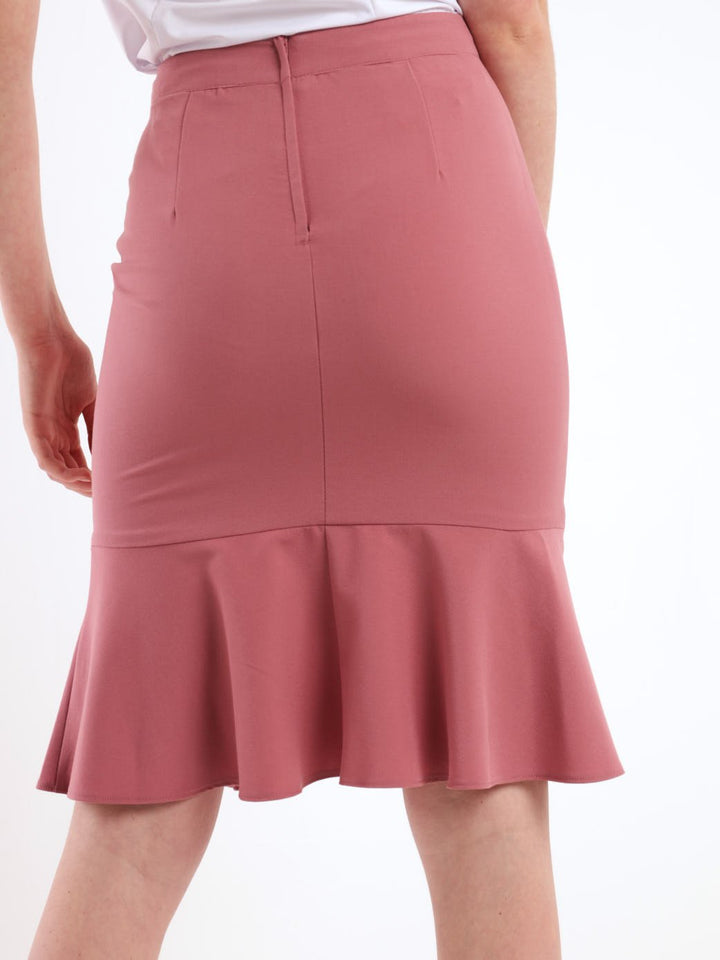 Ladies Frill Hem PV Skirt - Dusty Pink