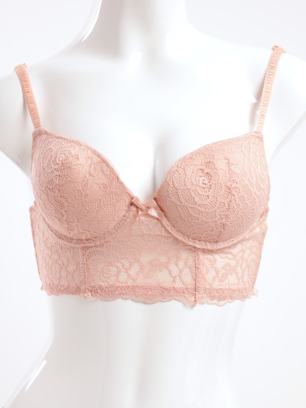 Ladies Daisy Lace Longline Bra - Pink