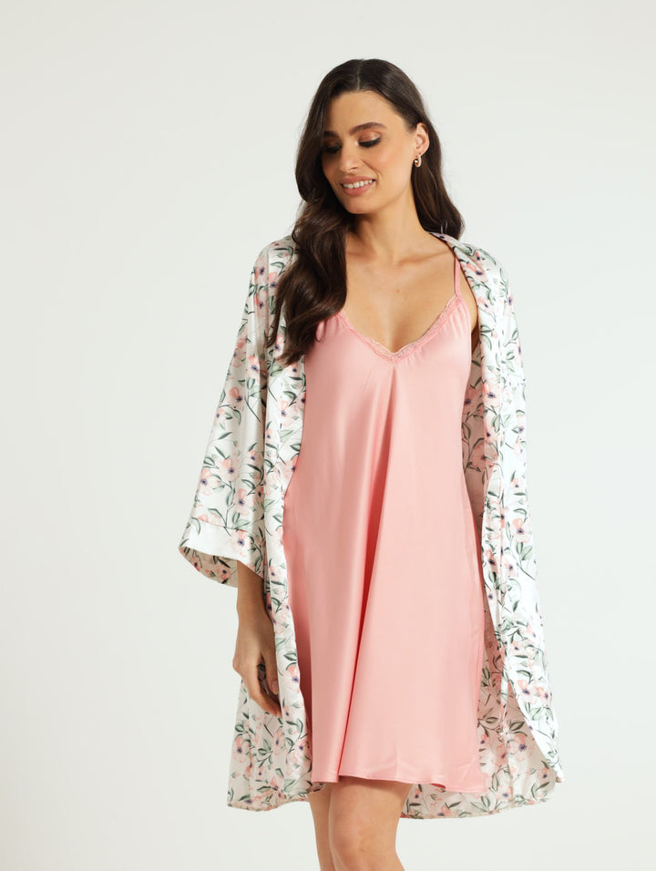 Floral Gown & Chemise Set - Pink